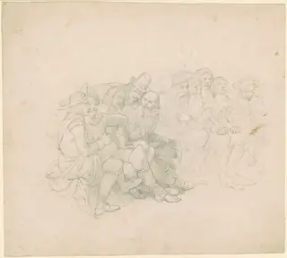 Men in Seventeenth-Century Costumes [recto], by Emanuel Gottlieb Leutze, graphite, 1854