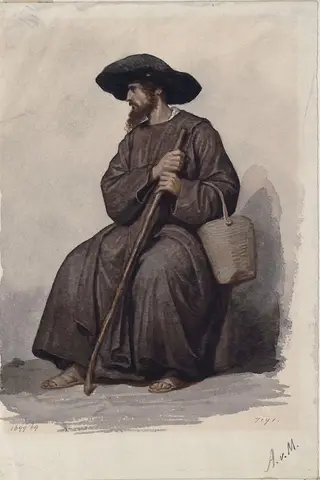 Travelling Friar, by Alfred van Muyden, watercolor, 1850