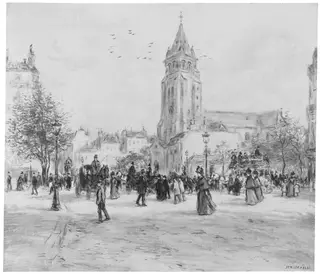 Place Saint-Germain-des-Prés, Paris, by Jean-François Raffaëlli, oil, 1899