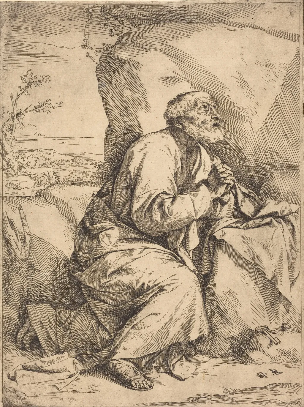 The Penitence of Saint Peter, by Jusepe de Ribera, ink, 1621