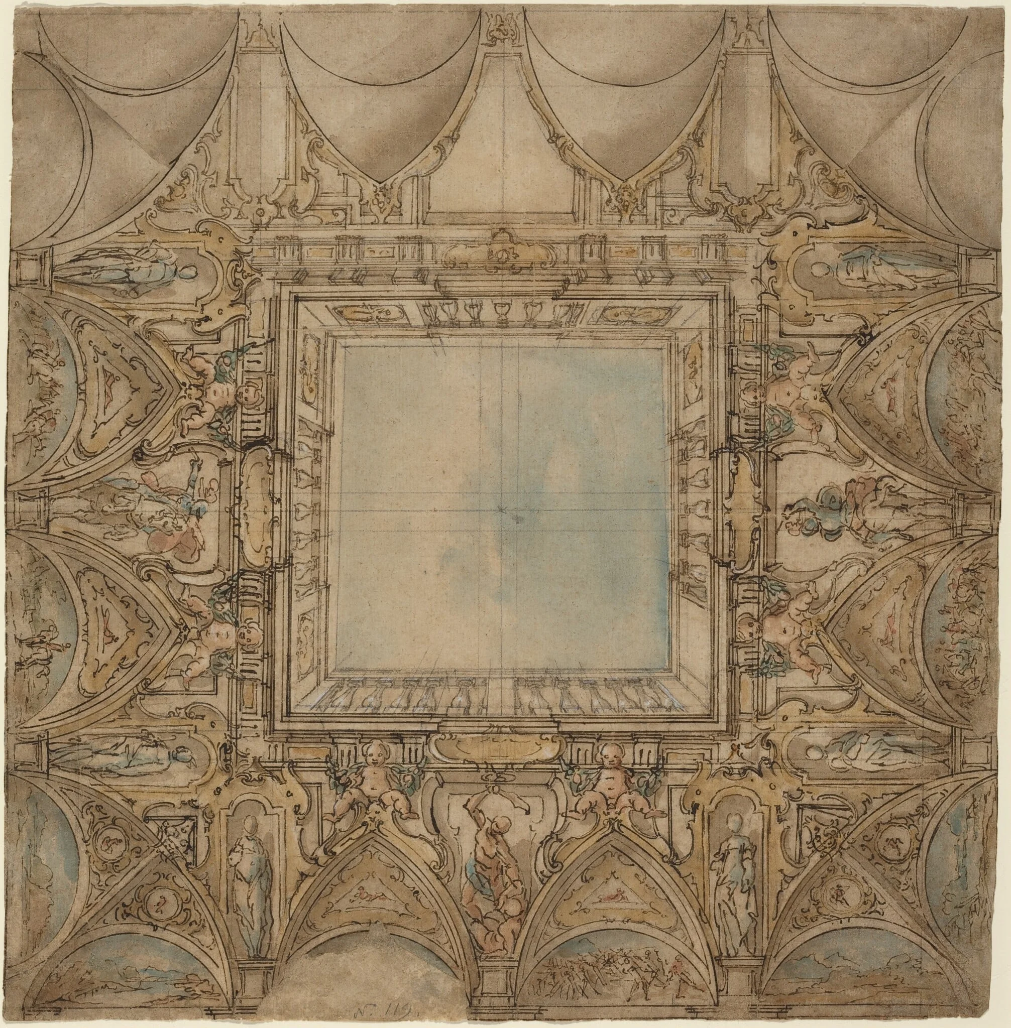 A Ceiling Decoration with Landscapes and Battles, detail
