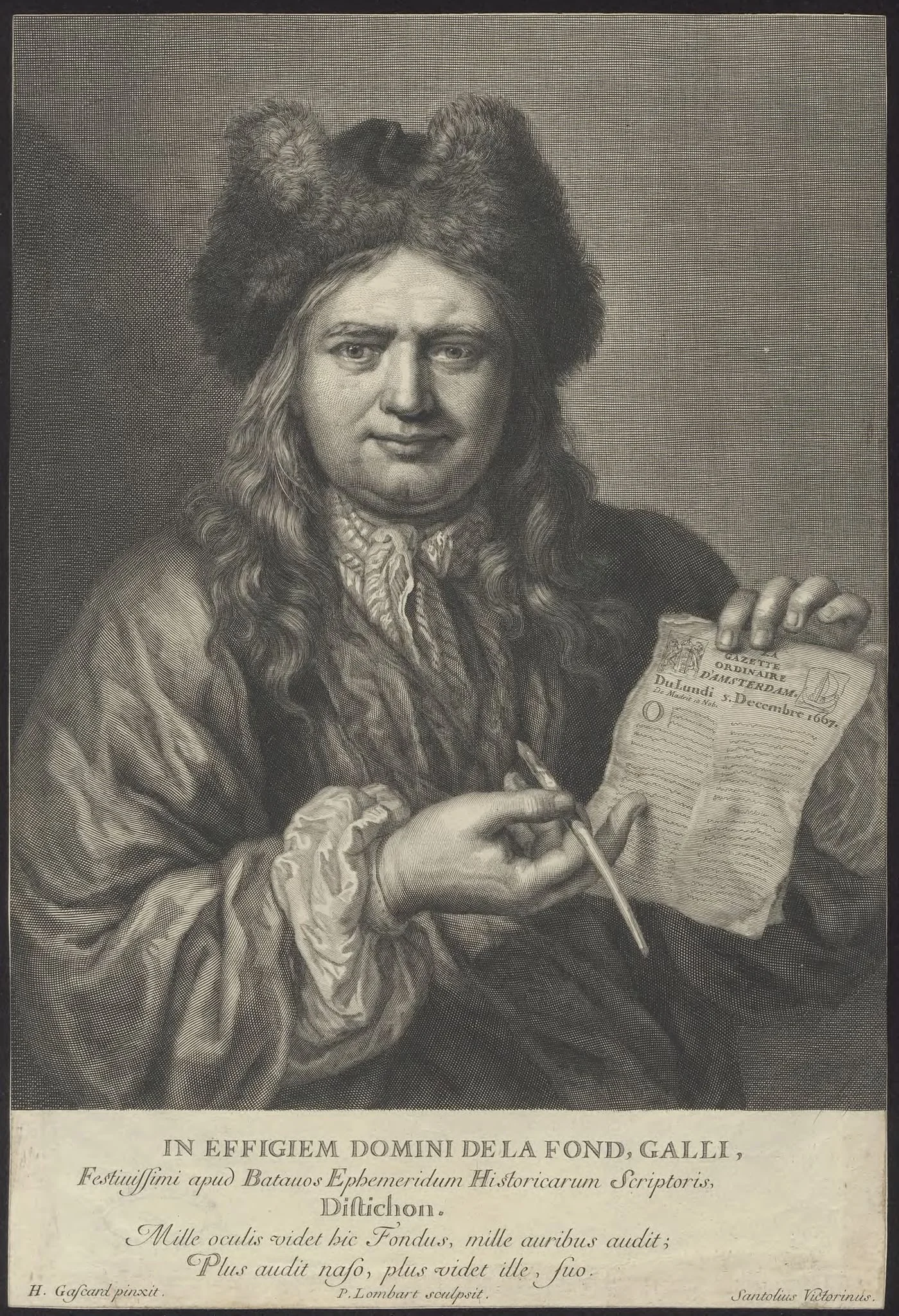 Portrait of mr De La Fond, newspaper writer, detail