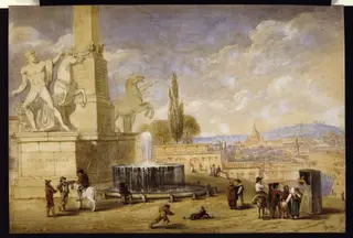 Monte Cavallo, Rome, by William Brockedon, watercolor, 1825