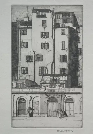 Tall Houses, Menton, by Herbert Gordon Warlow, 1923