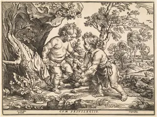 The Infant Christ and Saint John Playing with the Lamb, by Christoffel Jegher, ink, 1634