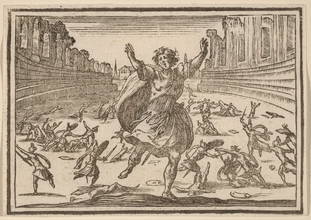 Skirmish in a Roman Circus, by Edouard Eckman, ink, 1621