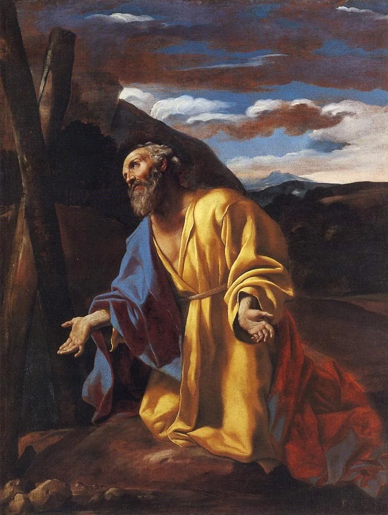 Der Heilige Andreas, vor dem Kreuz kniend, detail