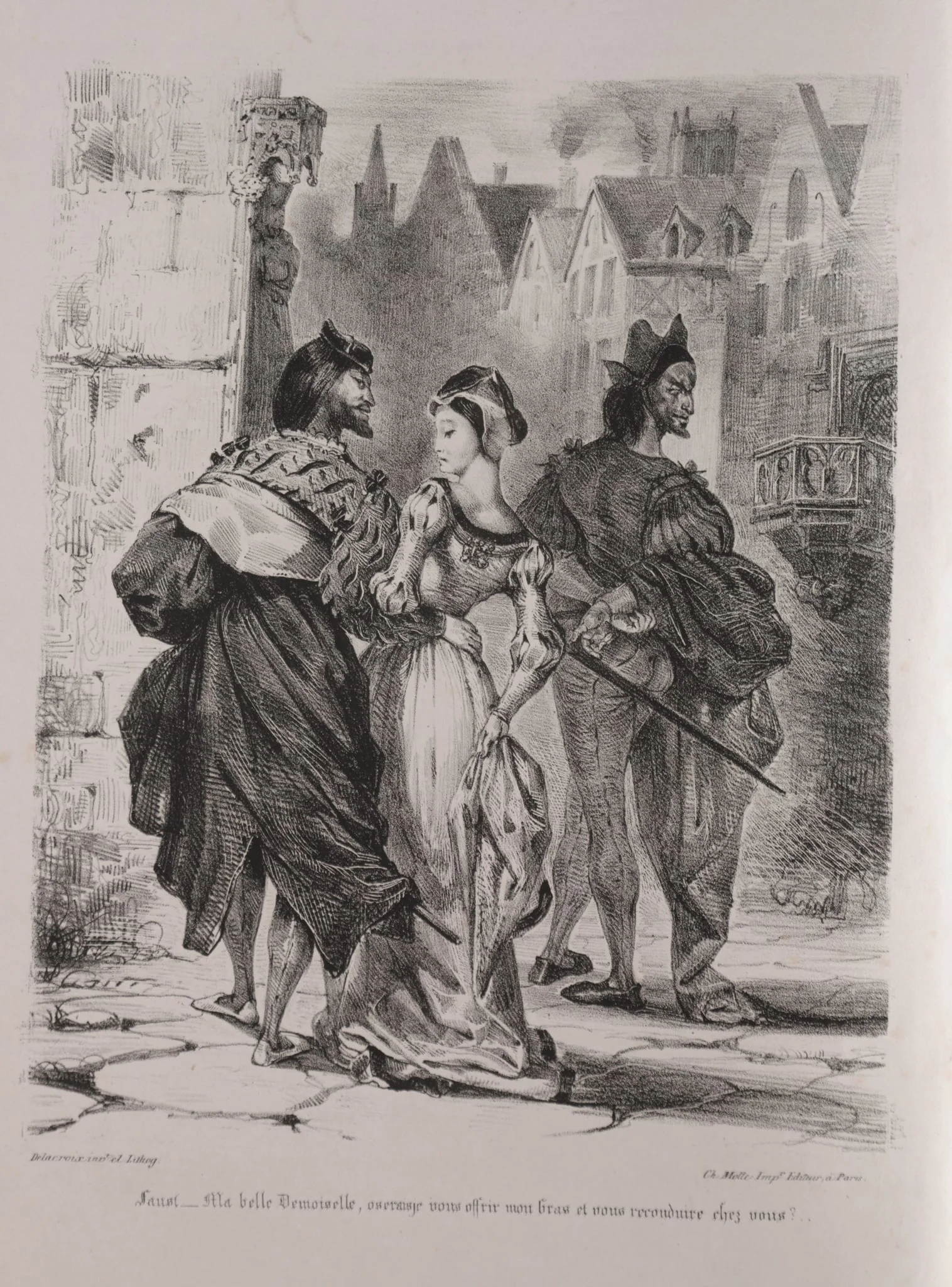 Illustrations for Faust: Faust seeks to allure Marguerite, detail