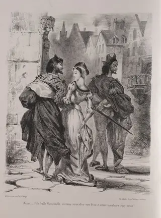 Illustrations for Faust:  Faust seeks to allure Marguerite, by Eugène Delacroix, 1828