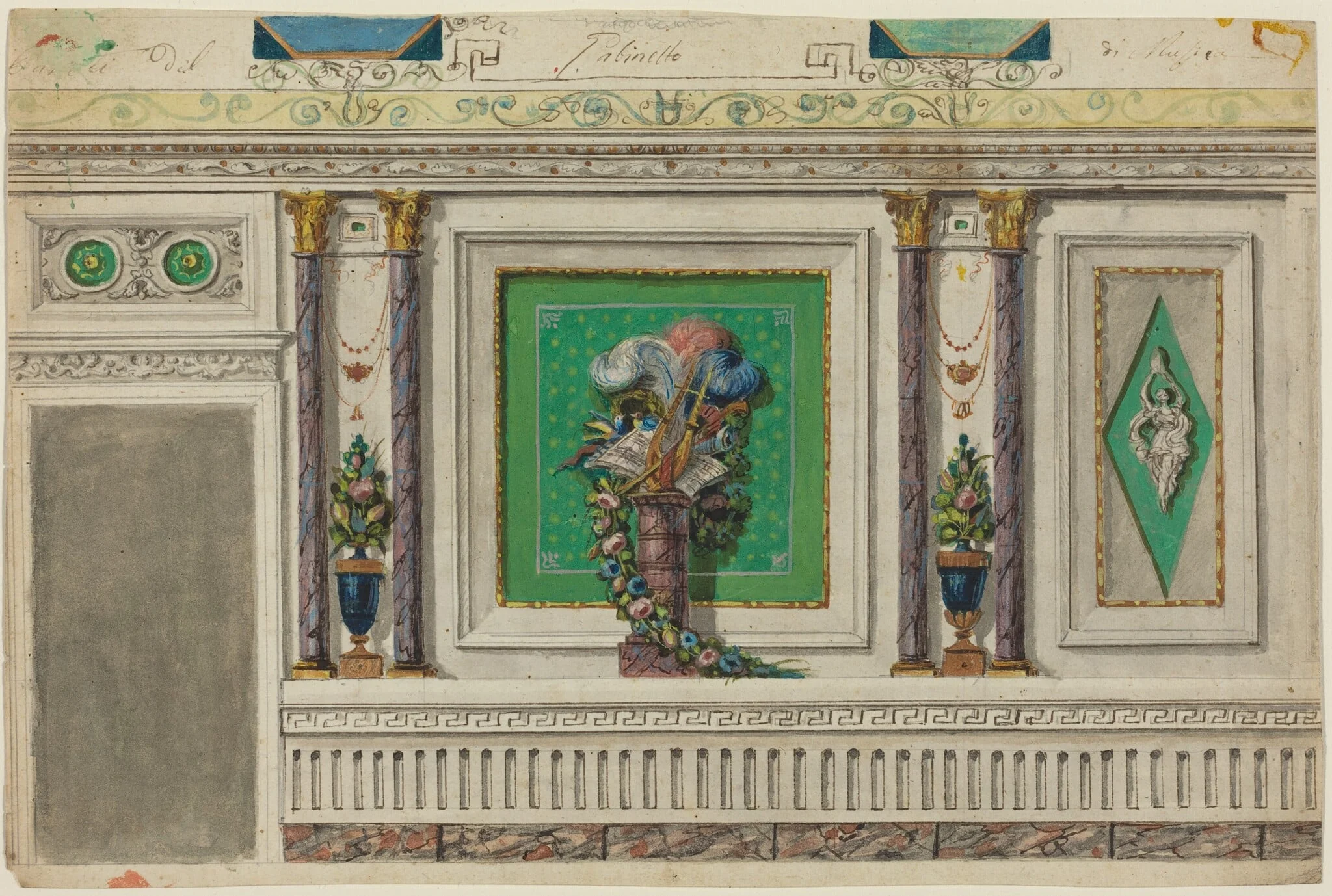 Design for a Wall of a Music Room [recto], detail