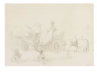 Farmers waiting for an offer at Khamgaom cotton market, by John Lockwood Kipling, 1872