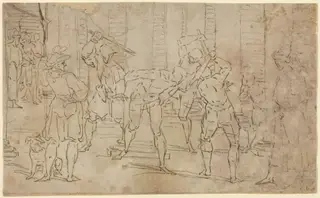 Flagellation of Christ, by Luca Cambiaso, ink, 1574