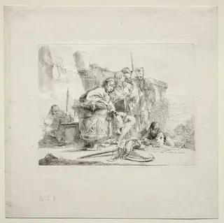 Various Caprices:  The Young Man Seated, Leaning Against an Urn, by Giovanni Battista Tiepolo, 1742