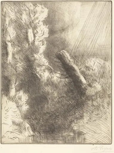 Memories of Fountainebleau in the Rain (Souvenir de Fountainebleau (Effet de pluie)), by Alphonse Legros, ink, 1874