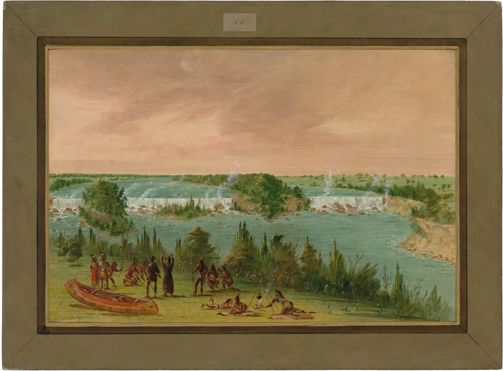 Father Hennepin and Companions at the Falls of St. Anthony.  May 1, 1680, by George Catlin, oil, 1848