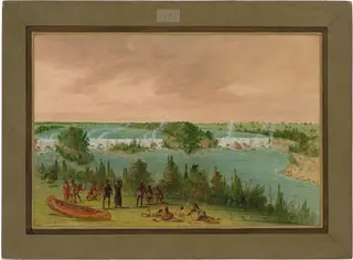 Father Hennepin and Companions at the Falls of St. Anthony.  May 1, 1680, by George Catlin, oil, 1848
