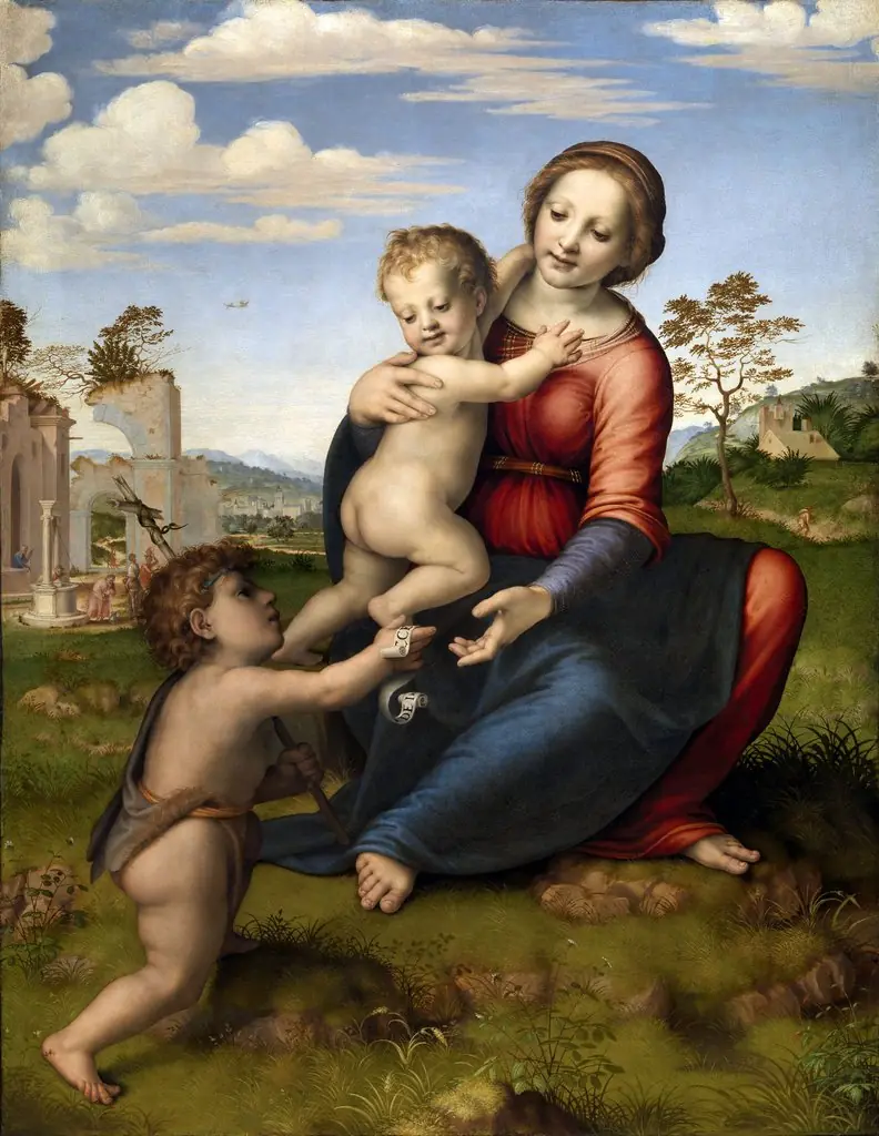 Madonna of the Well or Madonna and Child with the young St. John the Baptist, by Franciabigio, tempera, 1517