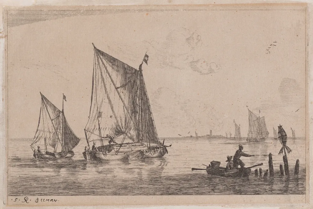 A "Duinopschuit," a Smaller Sailing Boat, and a Rowboat, by Nooms, called Zeeman, Reinier, ink, 1656