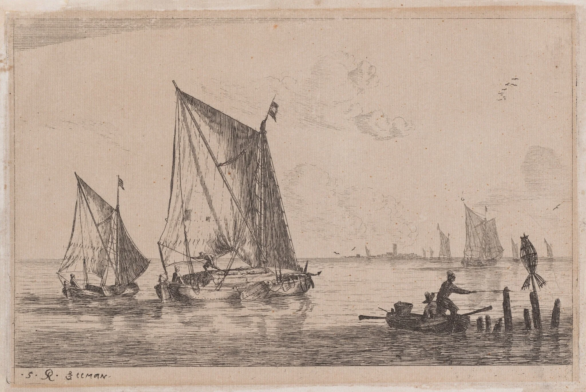 A "Duinopschuit," a Smaller Sailing Boat, and a Rowboat, detail