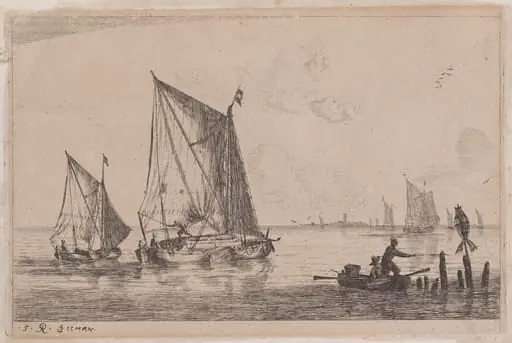 A "Duinopschuit," a Smaller Sailing Boat, and a Rowboat, by Nooms, called Zeeman, Reinier, ink, 1656