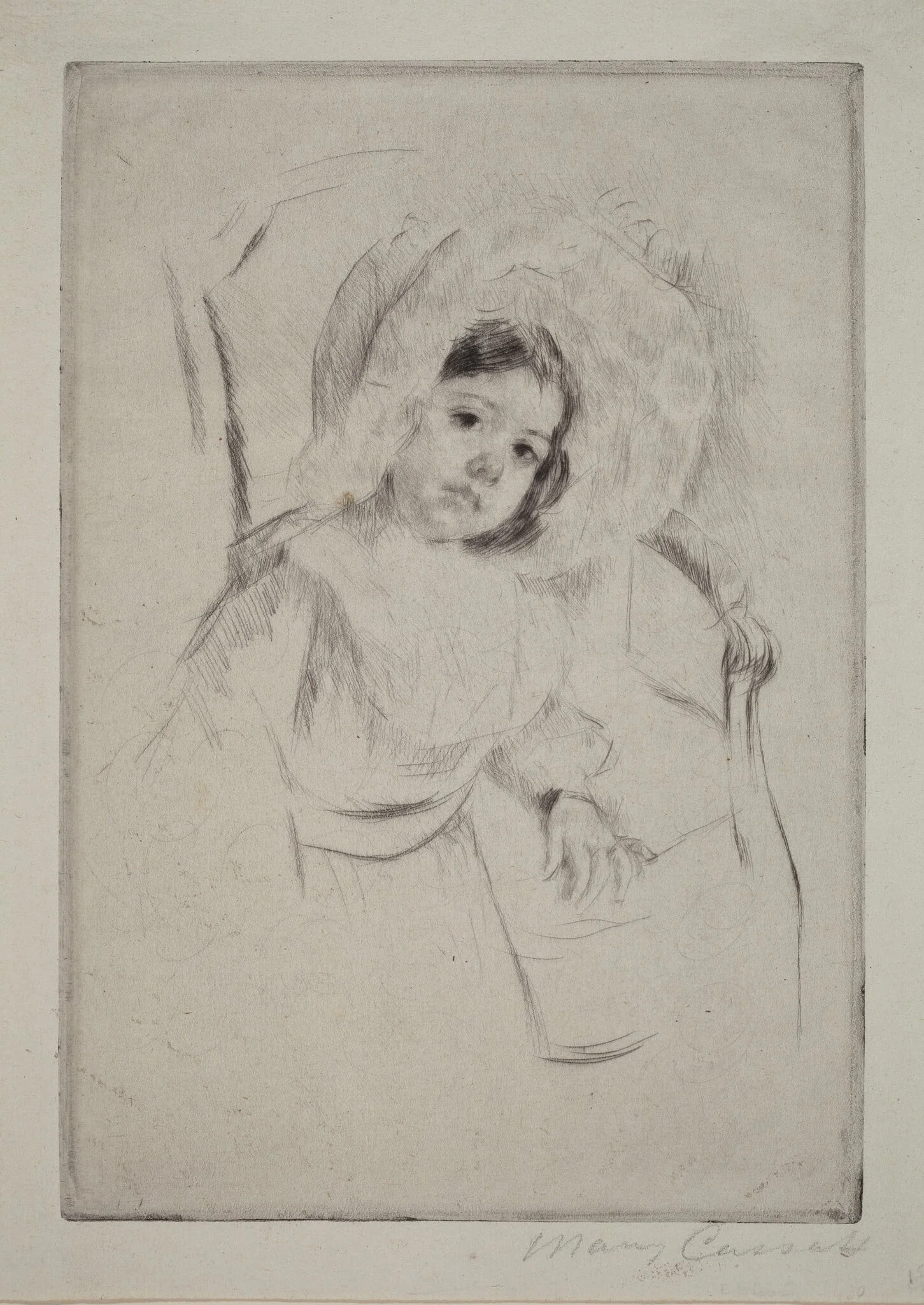 Margot in a Floppy Bonnet Leaning against a Chair, detail