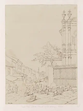 The market outside the church of S. Domingos, Macau, by George Chinnery, 19