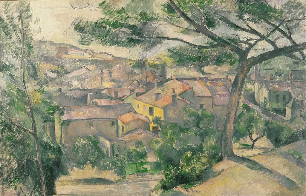 Morning View of L'Estaque Against the Sunlight, by Paul Cezanne, oil, 1892