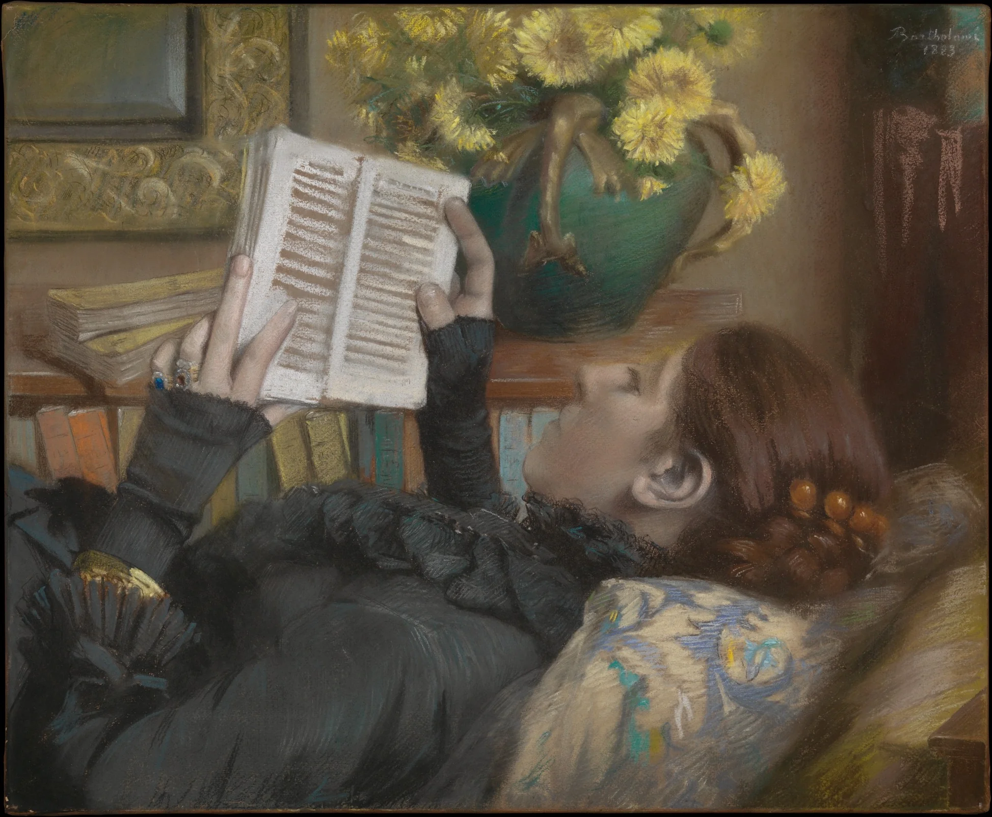 The Artist's Wife (Périe, 1849–1887) Reading, detail