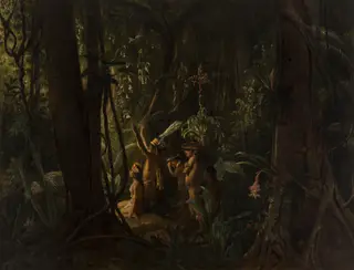Amazonian Indians Worshiping the Sun God, by François-Auguste Biard, oil, 1860