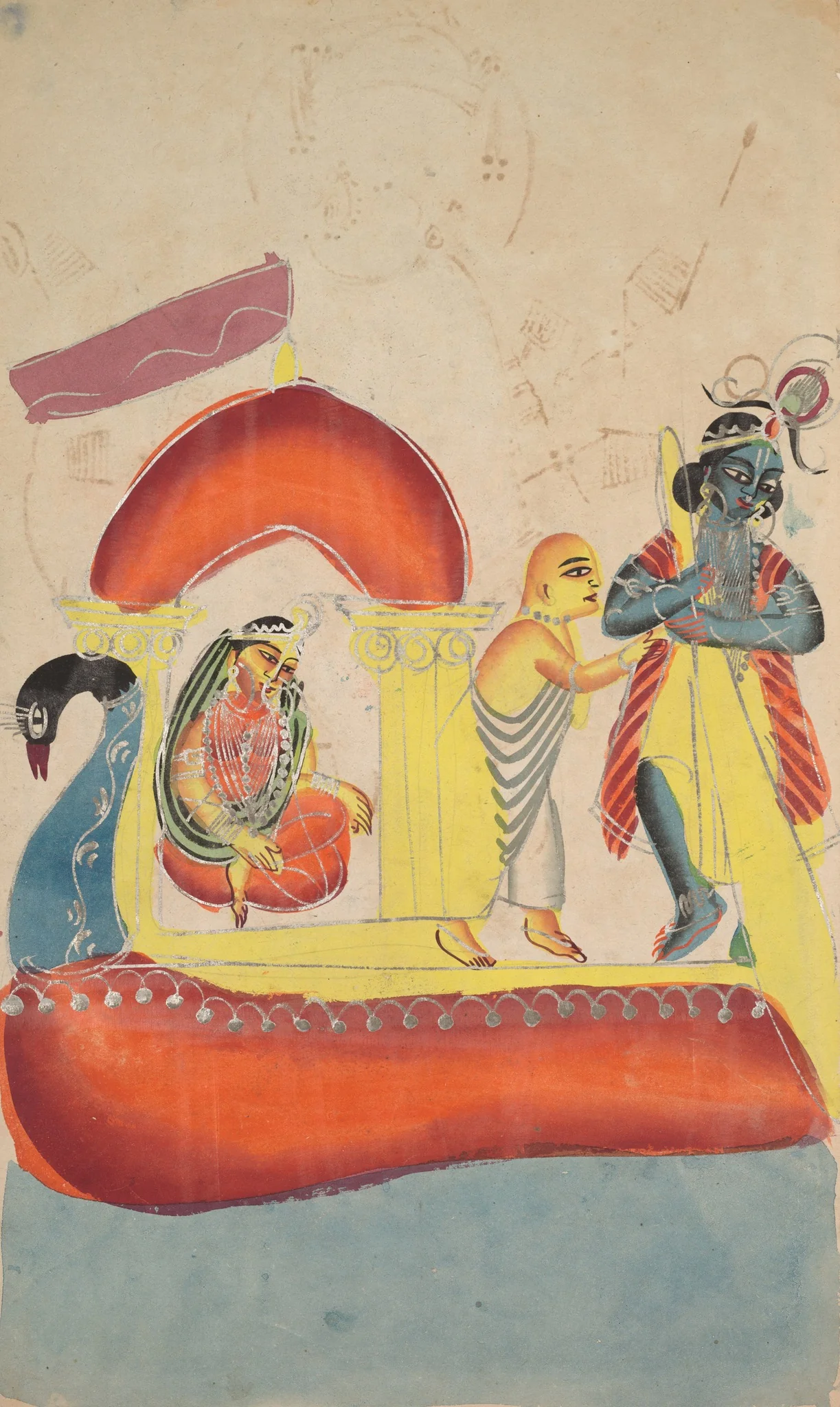Krishna Ferrying Radha Across the Yamuna River (recto), detail