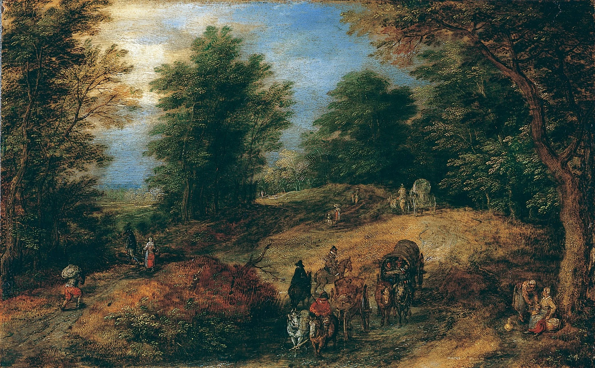 Landscape with Travelers on a Woodland Path, detail