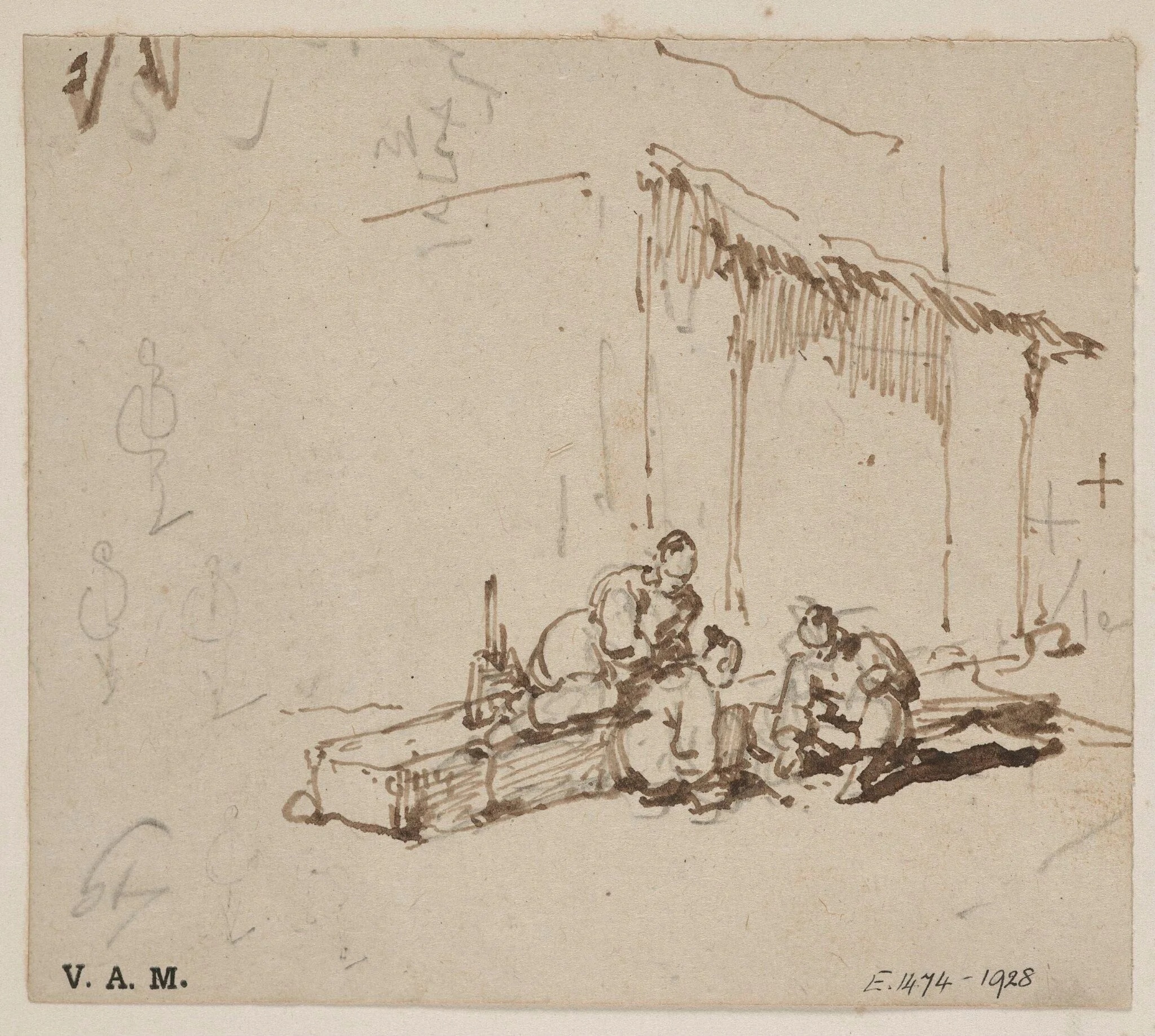 Three Chinese men playing a game, detail