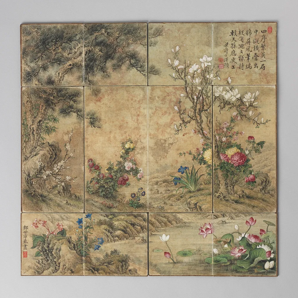 Chinese chessboard painted with flowers of the four seasons, by Giuseppe Castiglione, ink, 1750