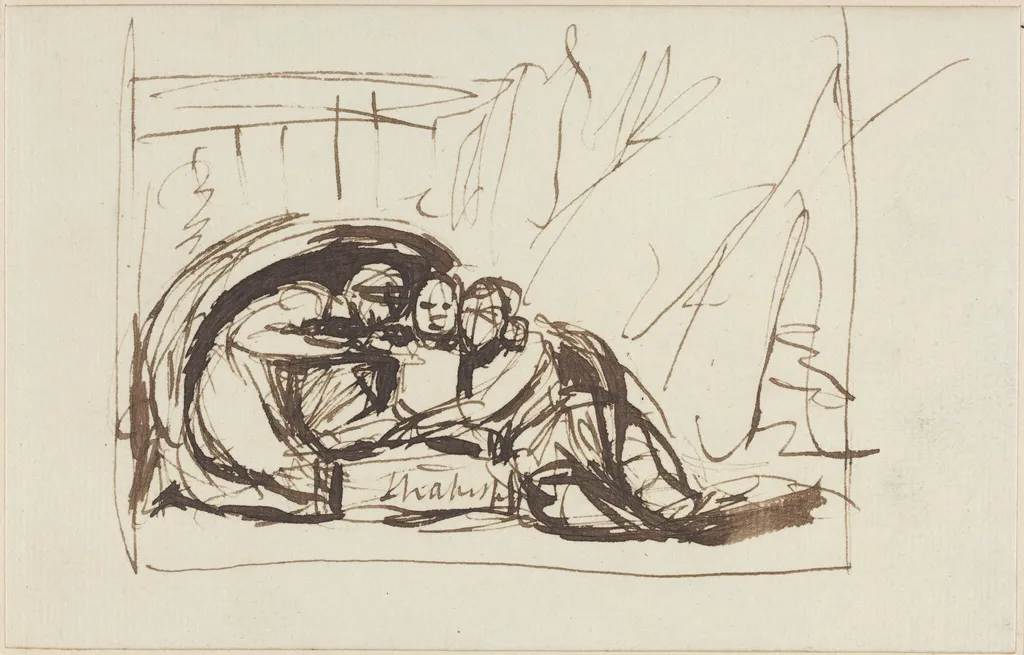 The Infant Shakespeare Nursed by Comedy and Tragedy, by George Romney, ink, 1783