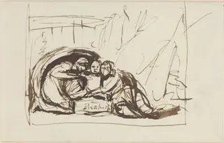 The Infant Shakespeare Nursed by Comedy and Tragedy, by George Romney, ink, 1783