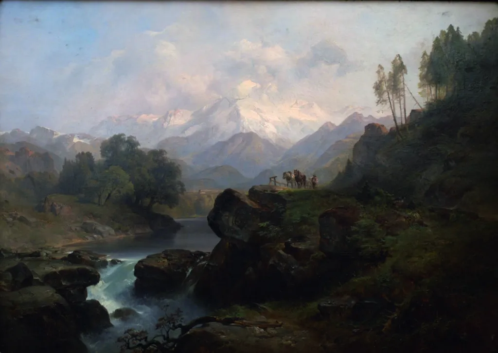 Gebirgslandschaft mit dem Wiesbachhorn, by Anton Hansch, oil, 1848