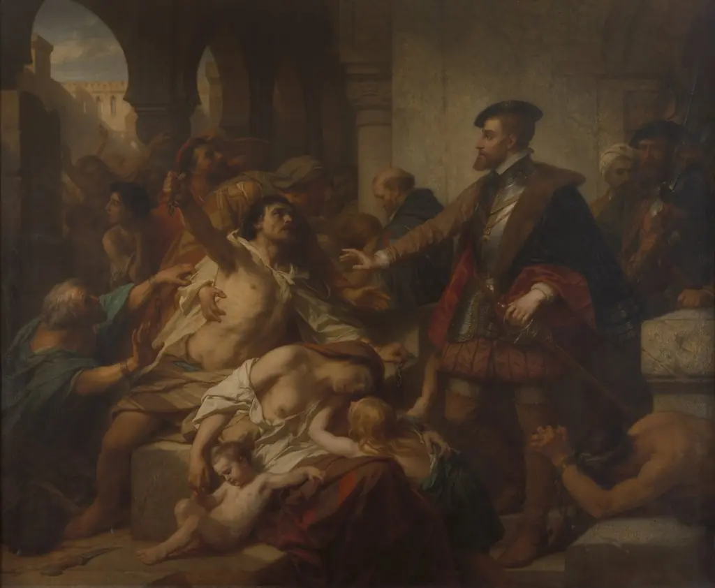 Charles V Frees the Slaves in Tunis, by Nicaise De Keyser, oil, 1873