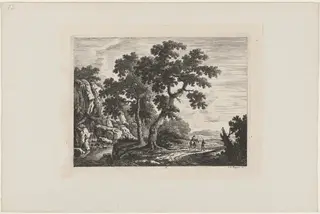 Rider on a Path by a Waterfall, by Johann Christoph Dietzsch, ink, 1734