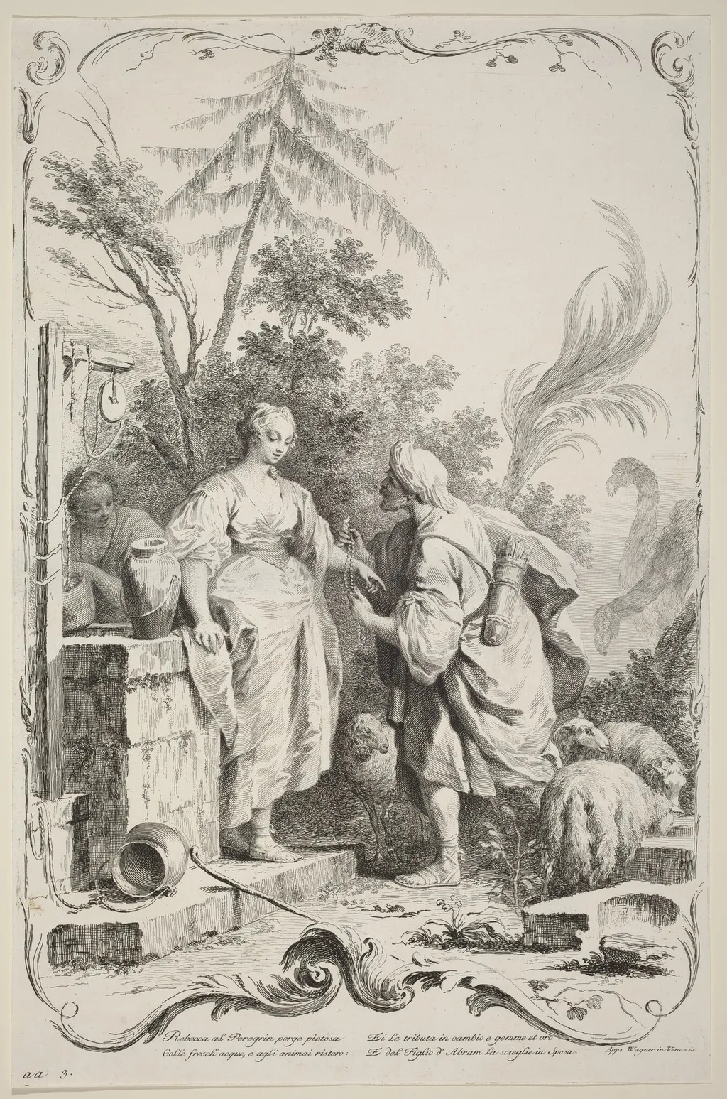 Rebecca at the Well, by Joseph Wagner, ink, 1745