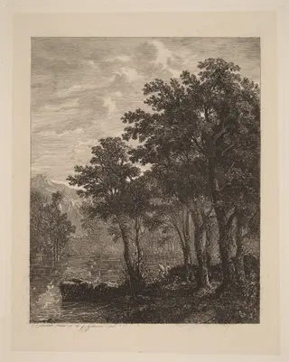 Trees by a River, by Alexandre Calame, ink, 1841