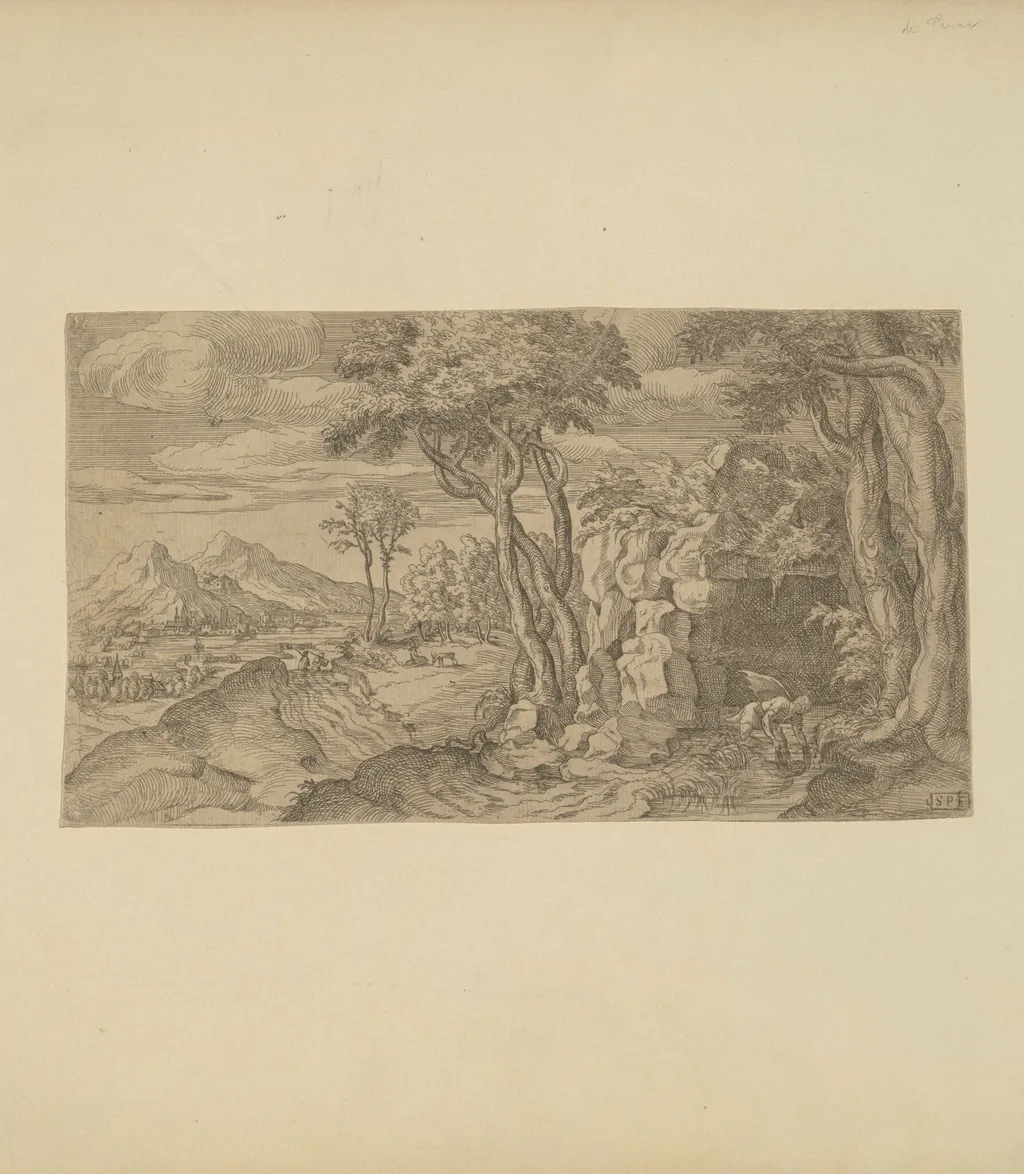 Narcissus, by Étienne Dupérac, ink, 1550
