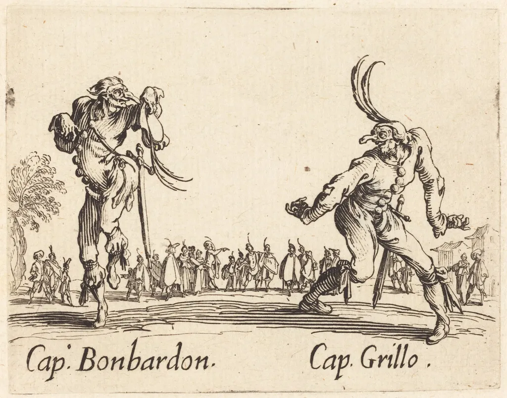 Cap. Bonbardon and Cap. Grillo, by Jacques Callot, ink, 1622