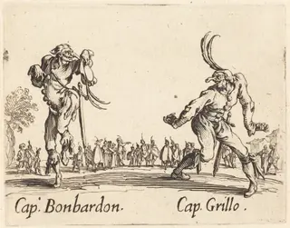 Cap. Bonbardon and Cap. Grillo, by Jacques Callot, ink, 1622