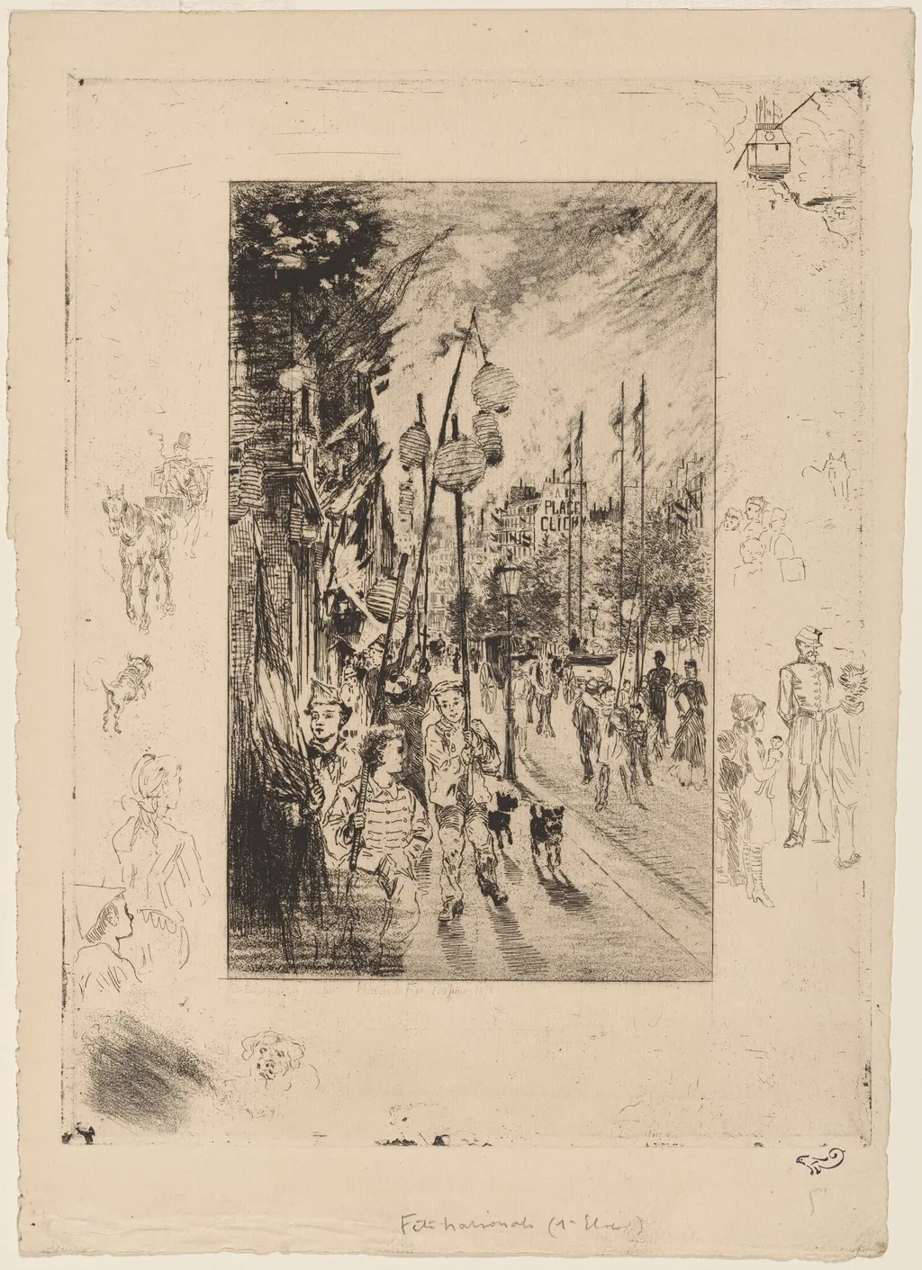 La Fete Nationale (Matinée de Fete 30 June 1878) (National Holiday 30 June 1878), by Félix-Hilaire Buhot, ink, 1878