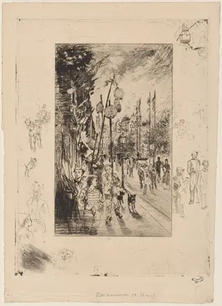 La Fete Nationale (Matinée de Fete 30 June 1878) (National Holiday 30 June 1878), by Félix-Hilaire Buhot, ink, 1878