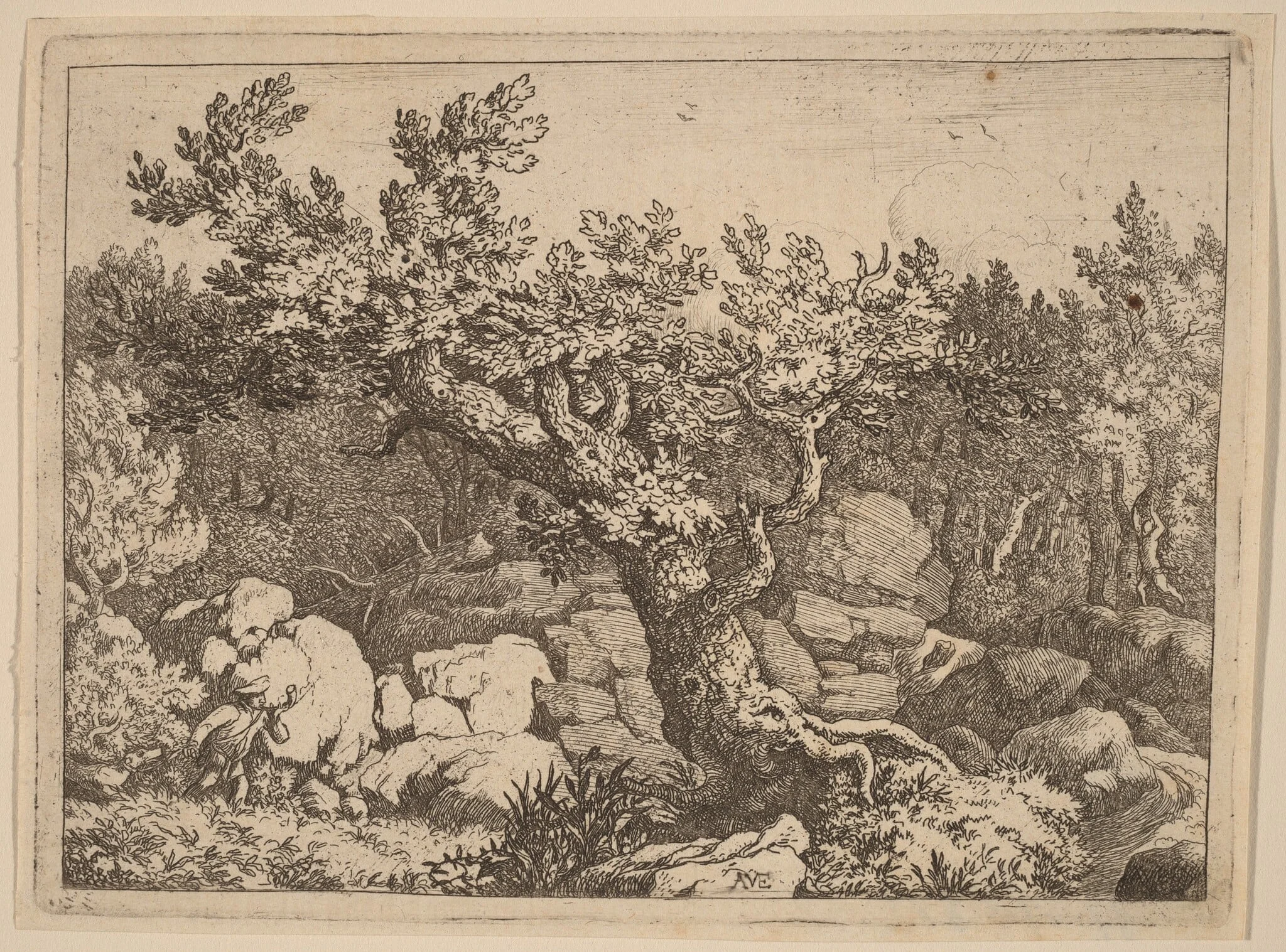 Sportsman near a Large Tree, detail