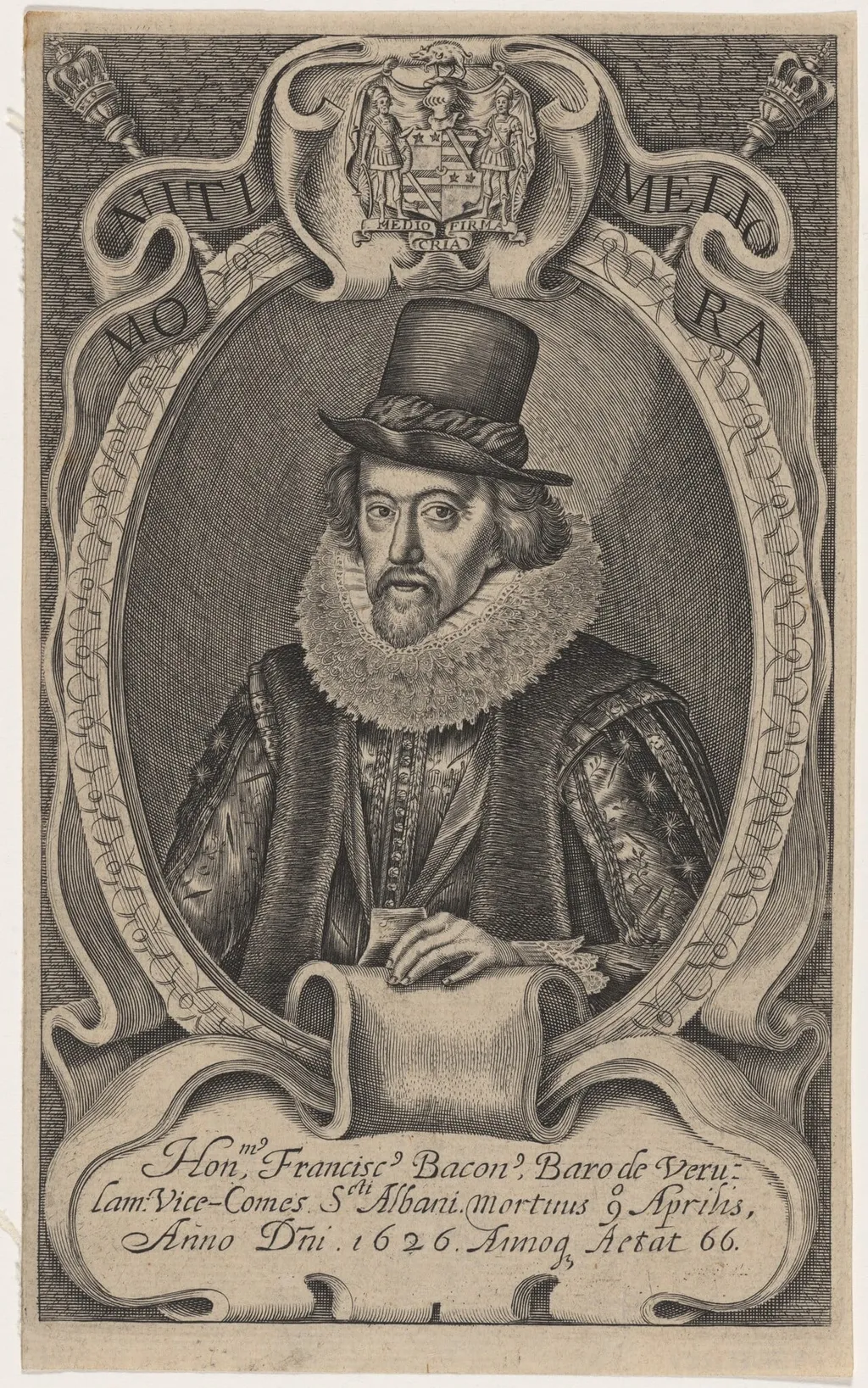 Sir Francis Bacon, by Simon van de Passe, ink, 1621