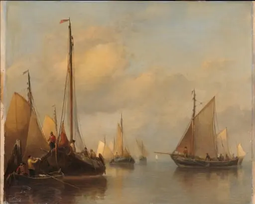 Fishing Boats on calm Water, by Anthonie Waldorp, unspecified, 1845