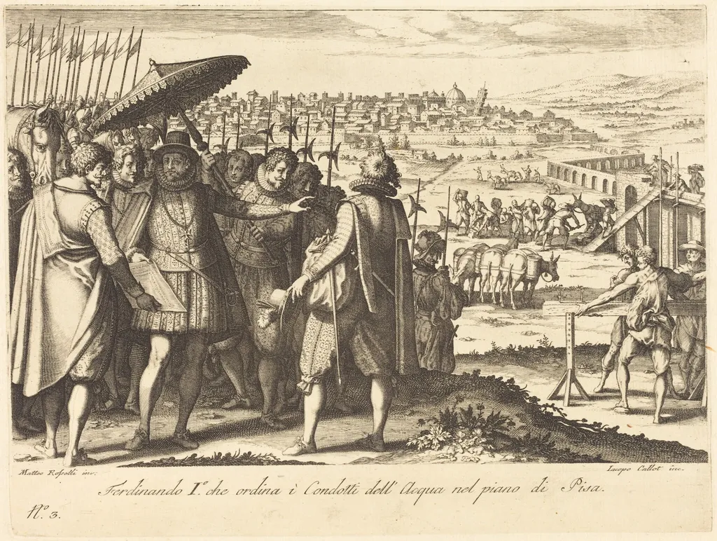 Restoration of the Aqueduct at Pisa, by Jacques Callot, ink, 1614
