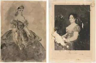 At the Ball (recto); La femme à l'éventail, after Goya (verso), by Constantin Guys, 1847